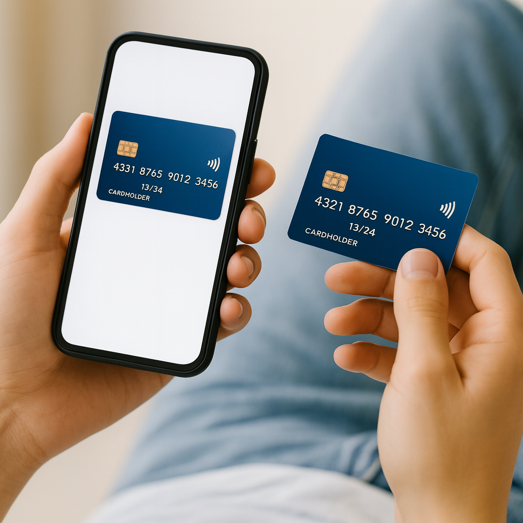 Ilustração de verificação de cartão por aproximação em um celular.